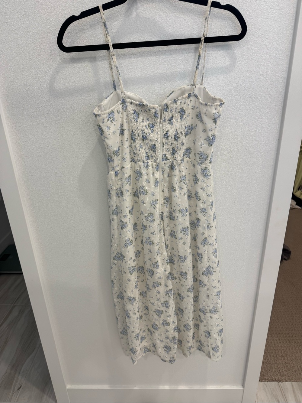 Windsor Cream Midi Dress with Blue Floral Print - Picture 3 of 4